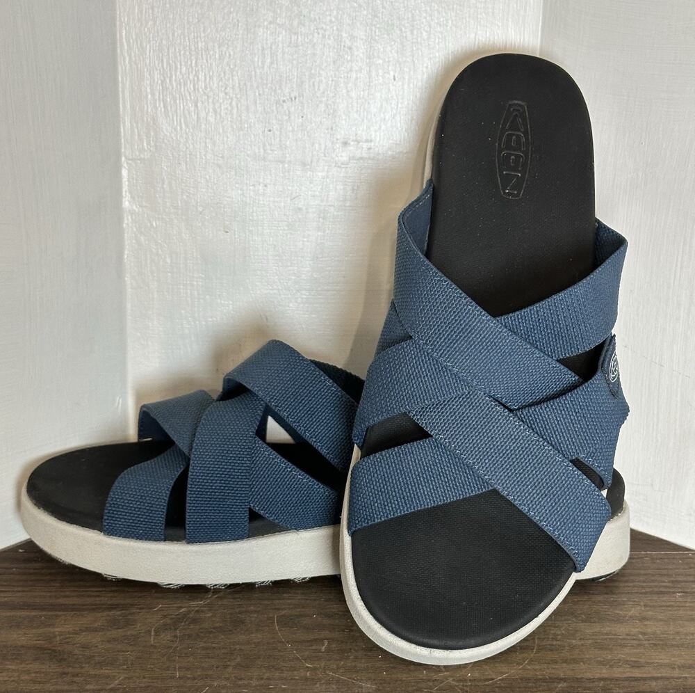 KEEN Elle Slide Sandals Stretch Arch Support Cushion Blue US 9, EU 39.5 Comfort